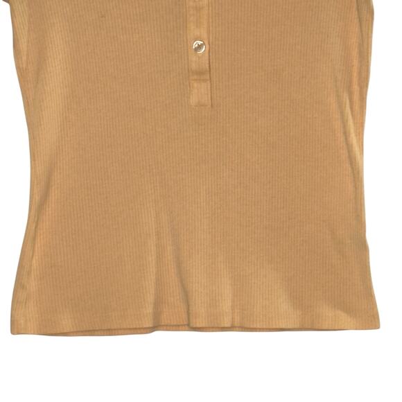 Monrow M Womens Rib Polo Henley Desert Mist Collared Short Sleeve 90s - Picture 6 of 9